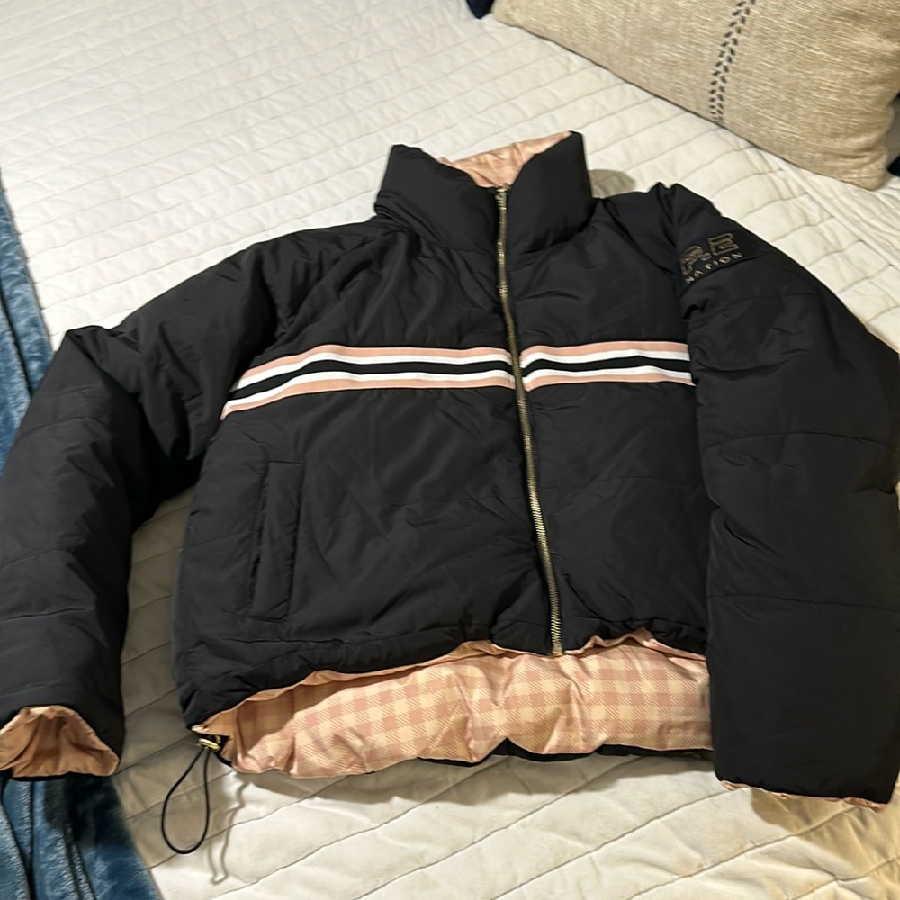 P.E Nation reversible ski jacket pink gingham/black size L nwot